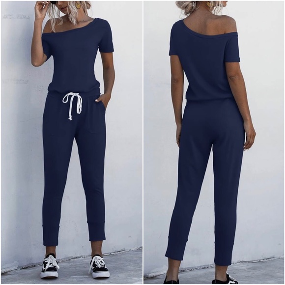 043 Boho One Shoulder pocket Casual jumpsuit - Picture 8 of 8